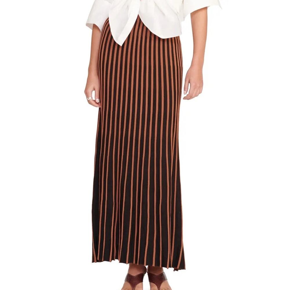 STAUD Alesia Tan Black Graduating Rib Knit Sweater Maxi Skirt Size M NEW Tags